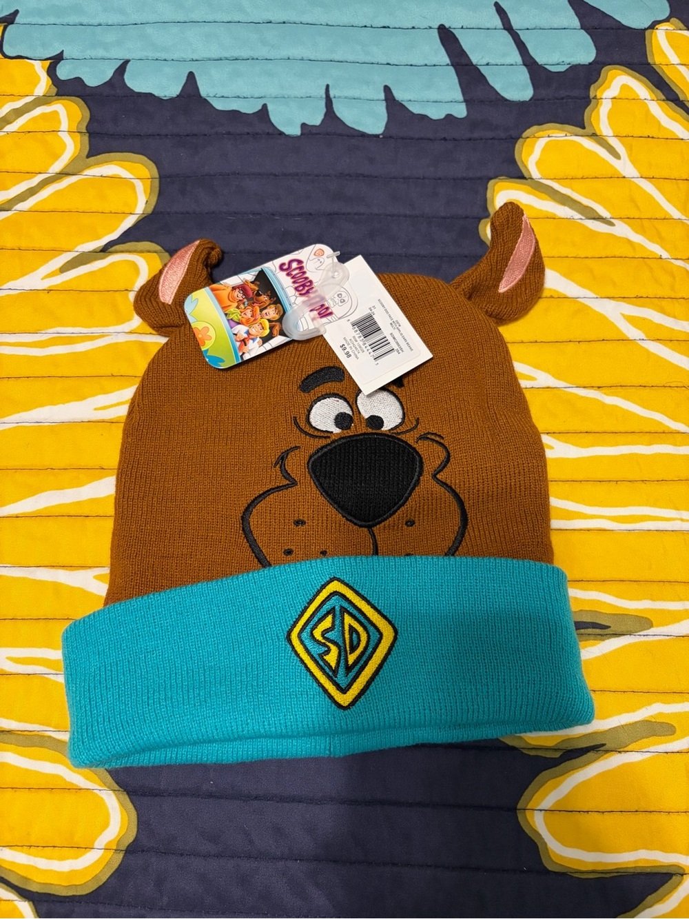 NWT Scooby-Doo Character Knit Beanie Hat 3D Ears Brown Teal